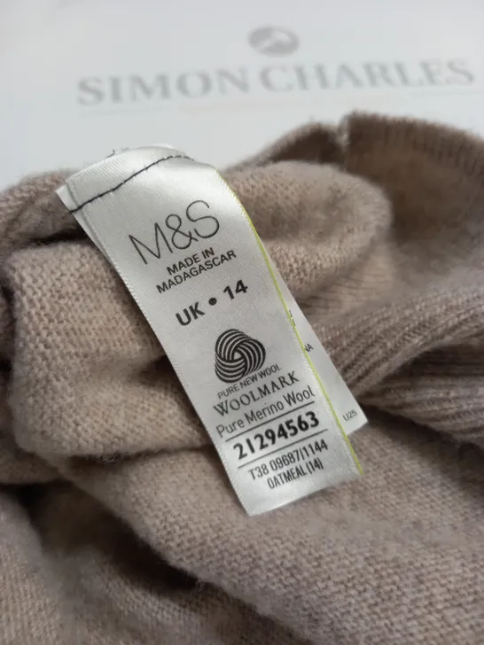 M&S COLLECTION ROLL NECK JUMPER IN OATMEAL - 14