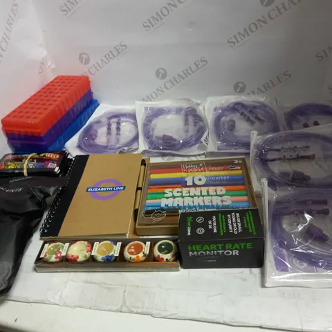 LOT OF ASSORTED HOUSEHOLD GOODS TO INCLUDE HITZONE HEART RATE MONITOR, SCENTED MARKER, AND FLOCARE ETC.