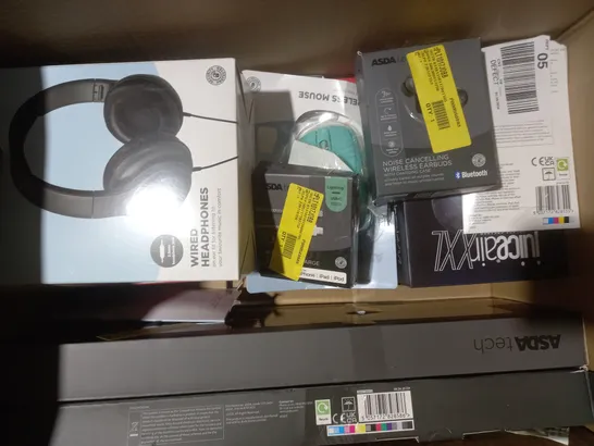 BOX OF APPROXIMATELY 10 ASSORTED ELECTRICAL ITEMS TO INCLUDE TRUE WIRELESS EARBUDS, USB PC HEADSET, MICRO USB TO USB-A CABLE, ETC