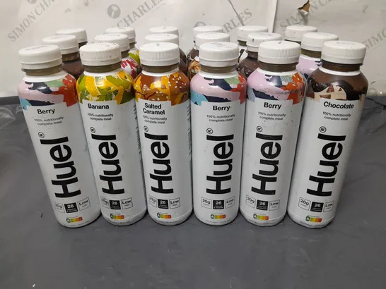 LOT OF 18 ASSORTED 500ML BOTTLES OF HUEL - VARIOUS FLAVOURS