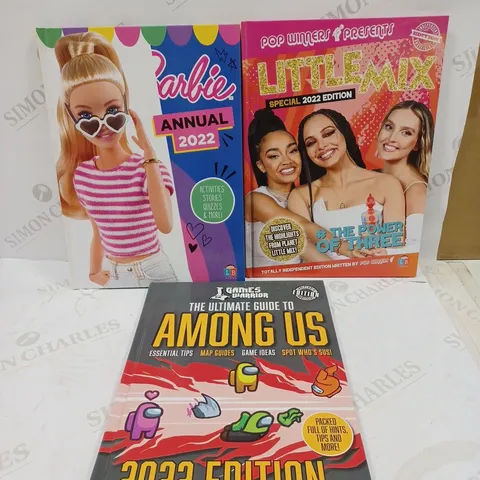 BOX OF APPROXIMATELY 14 ASSORTED BOOKS AND TOYS/GAMES TO INCLUDE POP WINNERS LITTLE MIX SPECIAL 2022 EDITION BOOK, BARBIE ANNUAL 2022, GAMES WARRIORS THE ULTIMATE GUIDE TO AMONG US, ETC