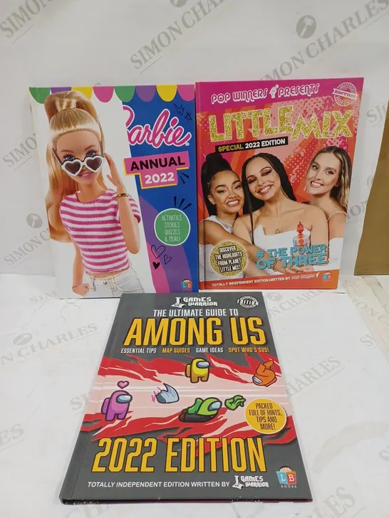 BOX OF APPROXIMATELY 14 ASSORTED BOOKS AND TOYS/GAMES TO INCLUDE POP WINNERS LITTLE MIX SPECIAL 2022 EDITION BOOK, BARBIE ANNUAL 2022, GAMES WARRIORS THE ULTIMATE GUIDE TO AMONG US, ETC