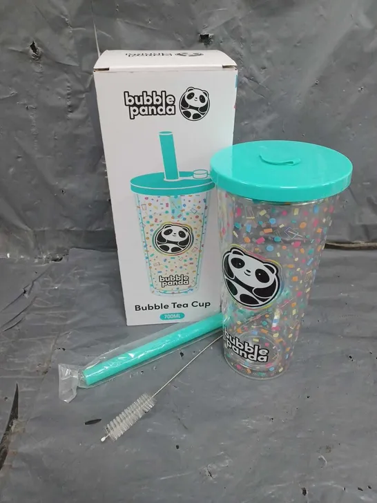 BOXED BUBBLE PANDA BUBBLE TEA CUP IN TURQUOISE CONFETTI 700ML