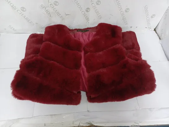 FRANK USHER FAUX FUR GILET IN DARK RED SIZE M 