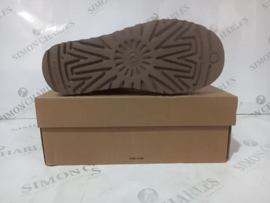 BOXED PAIR OF UGG CLASSIC ULTRA MINI SHOES IN CHESTNUT UK SIZE 4