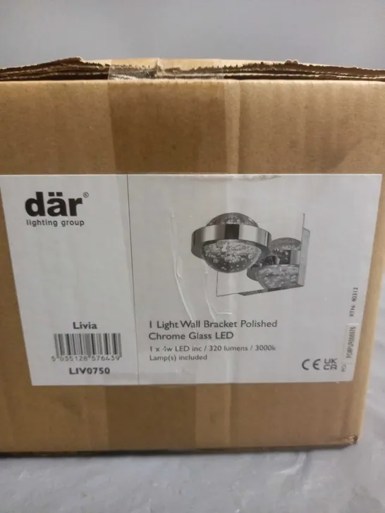 BRAND NEW DAR LIV0750 LIVIA 1 LIGHT WALL LIGHT IN POLISHED CHROME GLASS LED