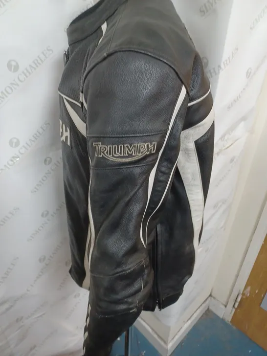 BLACK AND WHITE TRIUMPH BIKER JACKET SIZE 44-54