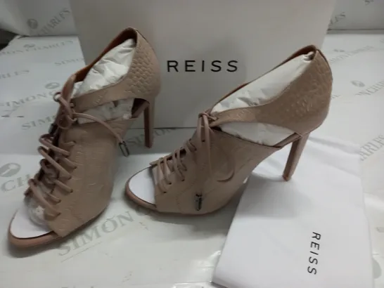 BOXED PAIR OF REISS MILA PEEPTO SHOES IN TRUFFLE CROC - 4