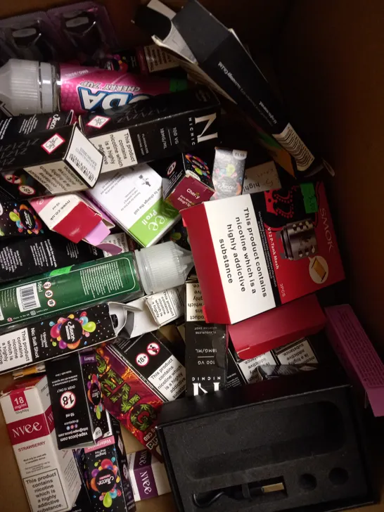 LOT OF APPROX 30 ASSORTED E-CIGARETTE LIQUIDS IN VARIOUS STRENGTHS AND FLAVOURS 