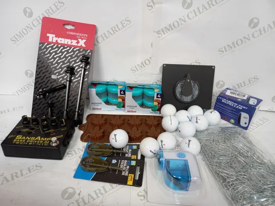 BOX TO CONTAIN APPROX 40 ASSORTED HOUSEHOLD PRODUCTS, INCLUDES A LARGE ASSORTMENT OF GOLF BALLS, AMP, FISHING ITEMS ETC 