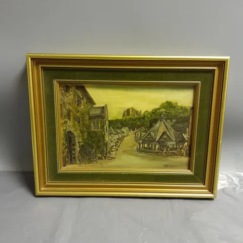 FRAMED TOWN LANDSCAPE PAINTING APPROX 32CMX25CM