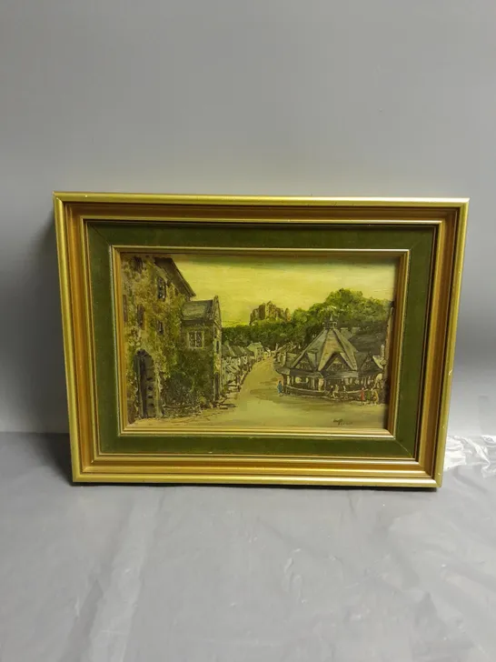 FRAMED TOWN LANDSCAPE PAINTING APPROX 32CMX25CM