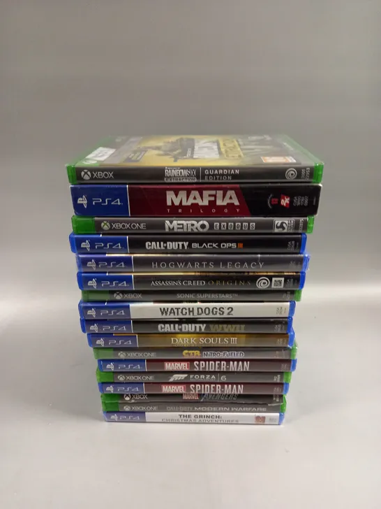 APPROXIMATELY 15 ASSORTED VIDEO GAMES FOR PS4/XBOX ONE TO INCLUDE SPIDER-MAN, HOGWARTS LEGACY, MAFIA TRILOGY ETC  