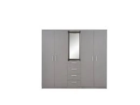 BOXED PANAMA 4-DOOR 4-DRAWER COMBI WARDROBE - GREY- 5 BOXES