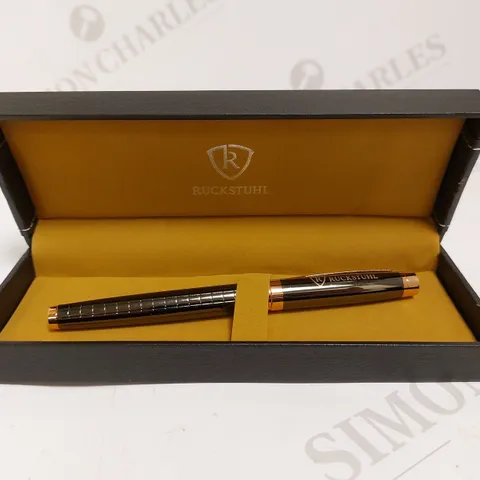 RUCKSTUHL STAINLESS STEEL LUXURY PEN IN GIFT BOX – BLACK & ROSE GOLD COLOUR CASE - HAND ASSEMBLED