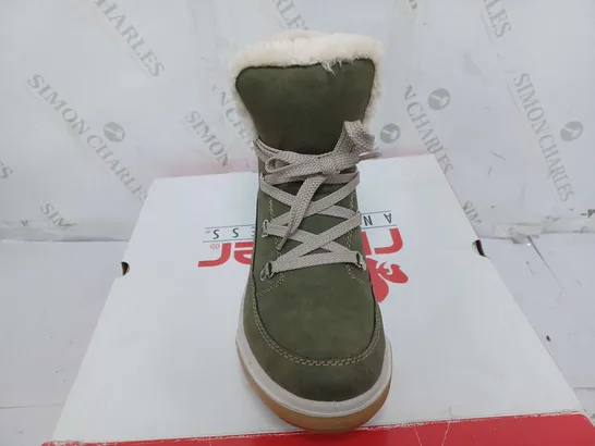 BOXED PAIR OF RIEKER WATER RESISTANT WARM LINED HIKING BOOTS IN KHAKI - SIZE 39