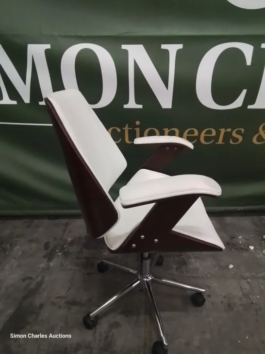 DESIGNER HANS SMYTHE LANGLEY STREET ERGONOMIC ADJUSTABLE CHAIR WHITE FAUX LEATHER 