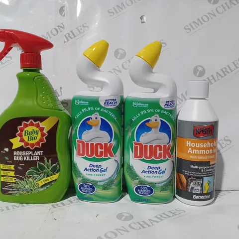 APPROXIMATELY 15 ASSORTED HOUSEHOLD ITEMS TO INCLUDE DUCK DEEP ACTION GEL, BABY BIO HOUSEPLANT BUG KILLER, KNOCK OUT HOUSEHOLD AMMONIA MULTI-SURFACE CLEANER, ETC - COLLECTION ONLY