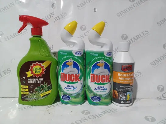 APPROXIMATELY 15 ASSORTED HOUSEHOLD ITEMS TO INCLUDE DUCK DEEP ACTION GEL, BABY BIO HOUSEPLANT BUG KILLER, KNOCK OUT HOUSEHOLD AMMONIA MULTI-SURFACE CLEANER, ETC - COLLECTION ONLY