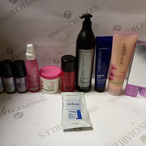 LOT OF APPROX 12 ASSORTED MATRIX HAIRCARE PRODUCTS TO INCLUDE COLOUR LAST MASK, PROTECTING CREAM, RESTRUCTURISING TREATMENT, ETC
