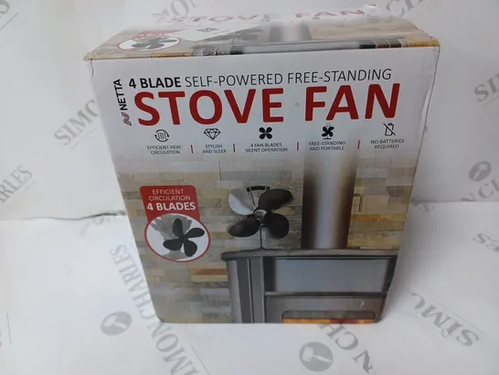 BOXED NETTA 4-BLADE SELF-POWERED FREE-STANDING STOVE FAN