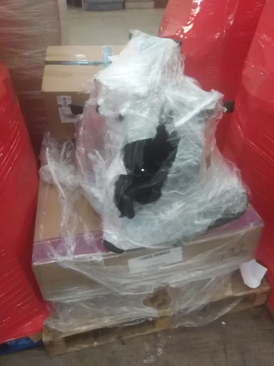 PALLET OF ASSORTED ITEMS INCLUDING PLASTIC WATER TANK BASE, ERGONOMIC MESH CHAIR