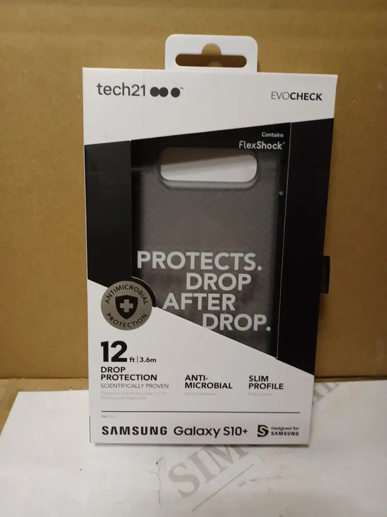 LOT OF APPROX. 80 BRAND NEW BOXED TECH 21 T21-6949 SMOKEY BLACK EVO CHECK CASE COVER WITH 12FT DROP PROTECTION AND ANTI-MICROBIAL PROTECTION FOR SAMSUNG GALAXY S10+