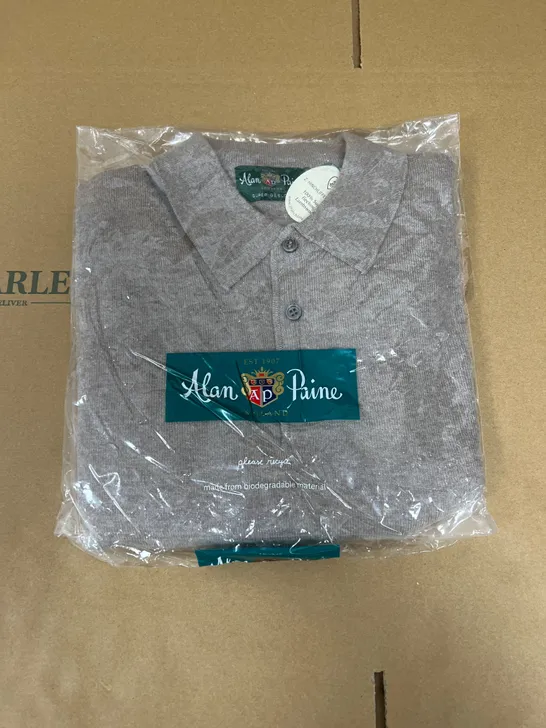 ALAN PAINE SUPER GEELONG LAMBSWOOL POLO SHIRT IN TAUPE SIZE UK 44