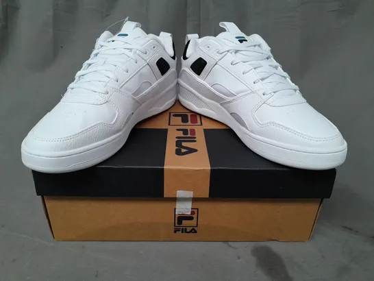 BOXED PAIR OF FILA SHOES IN WHITE UK SIZE 11