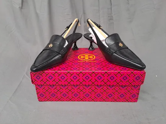 BOXED PAIR OF TORY BURCH BALLET SLINGBACK GOAT LEATHER SHOES IN BLACK US SIZE 6