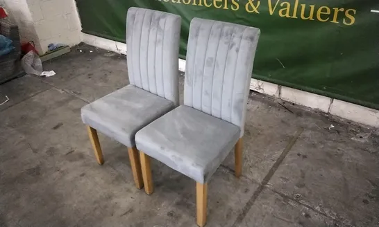 PAIR OF KENSINGTON LIGHT GREY VELVET DINING CHAIRS WITH OAK LEGS