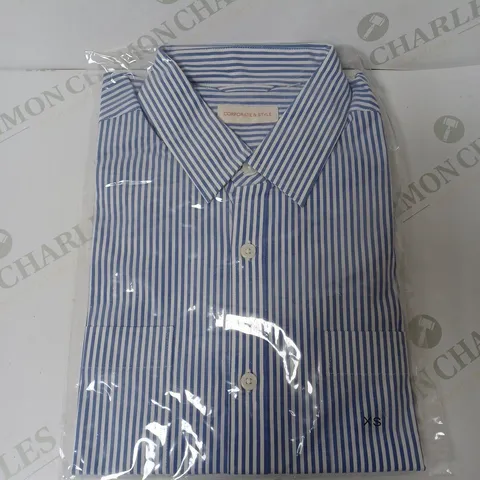 SEALED SET OF 5 BRAND NEW CORPORATIVE STYLE BLUE & WHITE STRIPE WOMENS SHIRT- XS