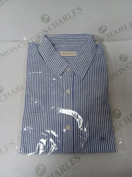 SEALED SET OF 5 BRAND NEW CORPORATIVE STYLE BLUE & WHITE STRIPE WOMENS SHIRT- XS