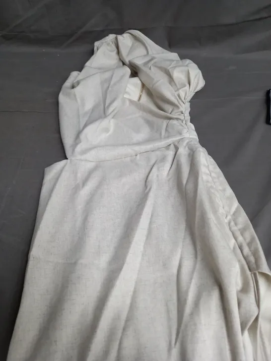 PLT OFF WHITE LINEN LOOK DRAPED RUCHED DRESS - 12