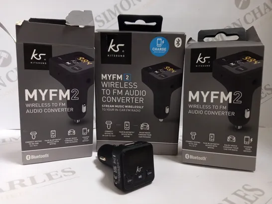 BOX OF APPROX 30 KITSOUNDS MYFM2 WIRELESS TO FM AUDIO CONVERTERS