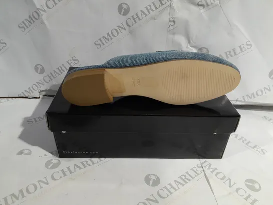 BOXED PAIR OF DUNE LONDON LOAFERS IN BLUE DENIM UK SIZE 6