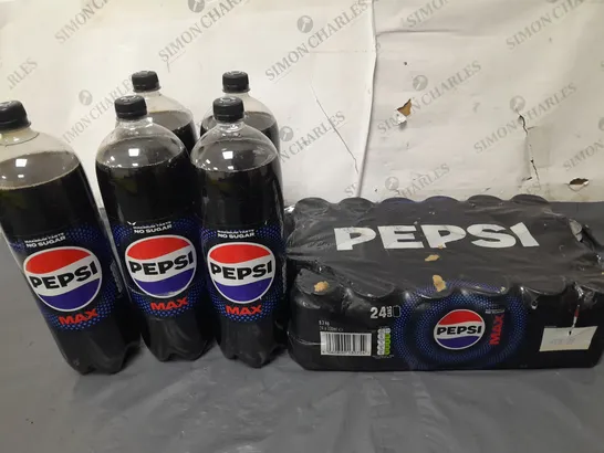 LOT OF ASSORTED PEPSI MAX INCLUDES 5 2L BOTTLES AND 24 CANS