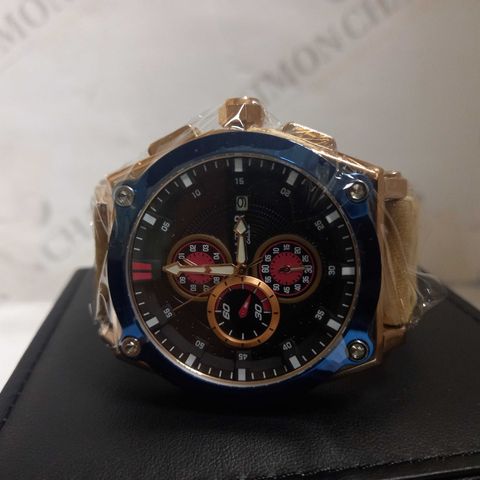 LATOR CALIBRE BLUE & RED CHRONO LEATHER STRAP WATCH