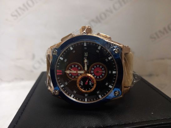 LATOR CALIBRE BLUE & RED CHRONO LEATHER STRAP WATCH RRP £530