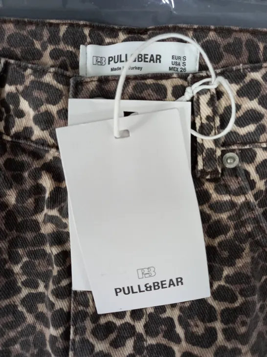 PULL & BEAR DENIM LEOPARD PRINT SKIRT - SMALL