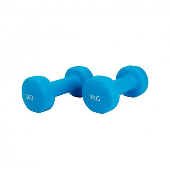 BOXED SET OF 2 X 3KG DUMBBELLS IN LIGHT BLUE