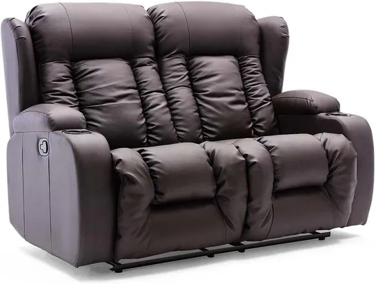 BOXED DESIGNER CAESAR POWER RECLINING TWO SEATER SOFA BLACK FAUX LEATHER 