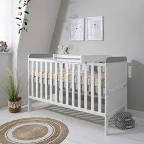 BOXED RIO COT BED WITH COT TOP CHANGER WHITE AND DOVE GREY (1 BOX)