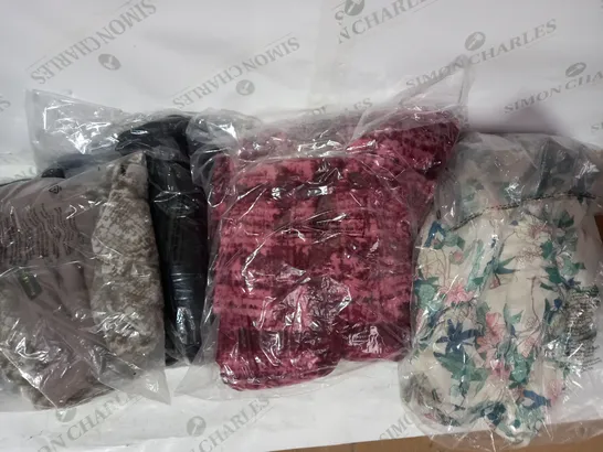 BOX OF APPROXIMATELY 10 ASSORTED HOUSEHOLD ITEMS TO INCLUDE PHASE EIGHT MINI DRESS SIZE 20, DESIGNER BLANKET HOODIE IN CRANBERRY COLOUR ONE SIZE, DESIGNER LOW TOP IN STONE COLOUR ONE SIZE, ETC