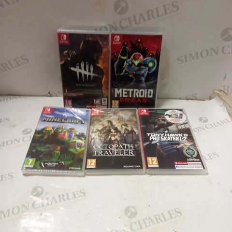 LOT OF 5 NINTENDO SWITCH GAMES, TO INCLUDE MINECRAFT, DEAD BY DAYLIGHT, METROID DREAD, ETC
