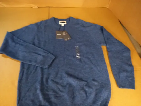 M&S EXTRA FINE LAMBSWOOL BLUE CREW JUMPER - L