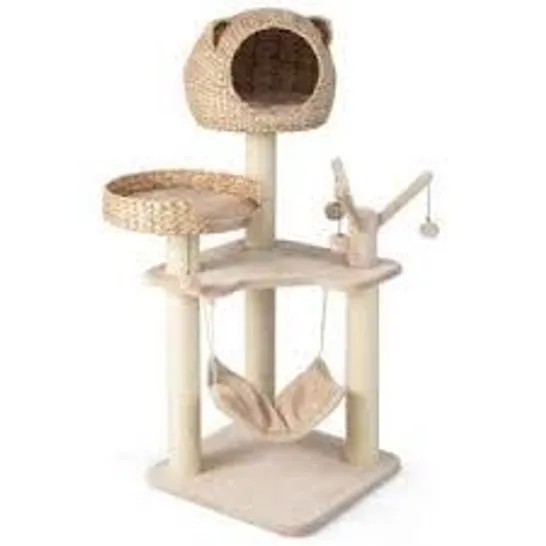 BOXED COSTWAY 121CM NATURAL CAT TREE SCRATCHER WITH CATTAIL FLUFF CONDO