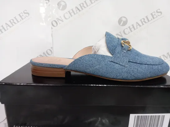 BOXED DUNE LONDON BLUE DENIM FABRIC SLIM SOLE BACKLESS SHOES SIZE 5