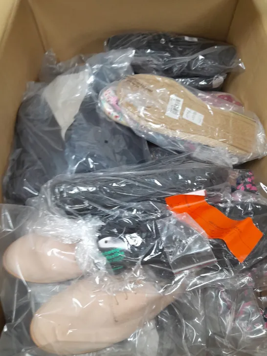 BOX OF APPROXIMATELY 10 ASSORTED WOMENS SHOES IN VARIOUS COLOURS, STYLES AND SIZES