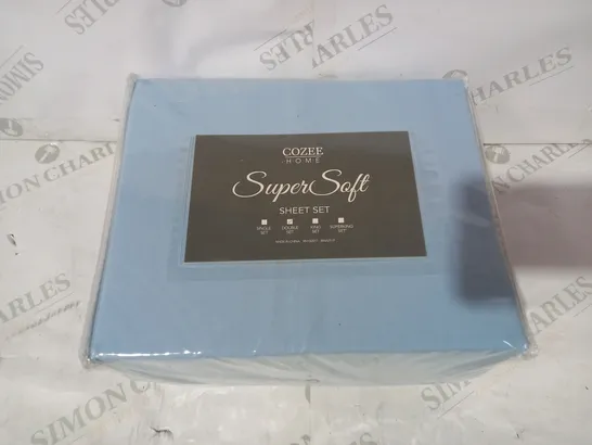 SUPERSOFT BY COZEE HOME SET OF 2 FITTED SHEETS IN POWDER BLUE - DOUBLE